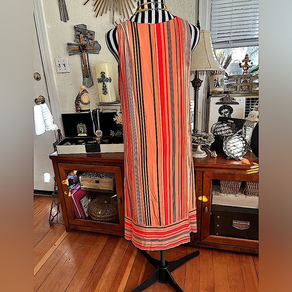 Vince Camuto Beautiful Fall Oranges Asymmetrical Tunic Striped Lined Dress XS/TP - Picture 12 of 16